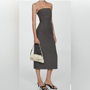 Sophisticated Strapless Gray Pinstripe Dress